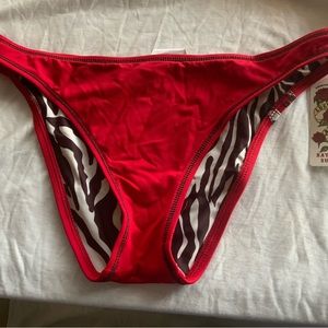 Lucky Brand bikini bottom Brazilian fit peace sign dove red NWT women’s sz L NWT